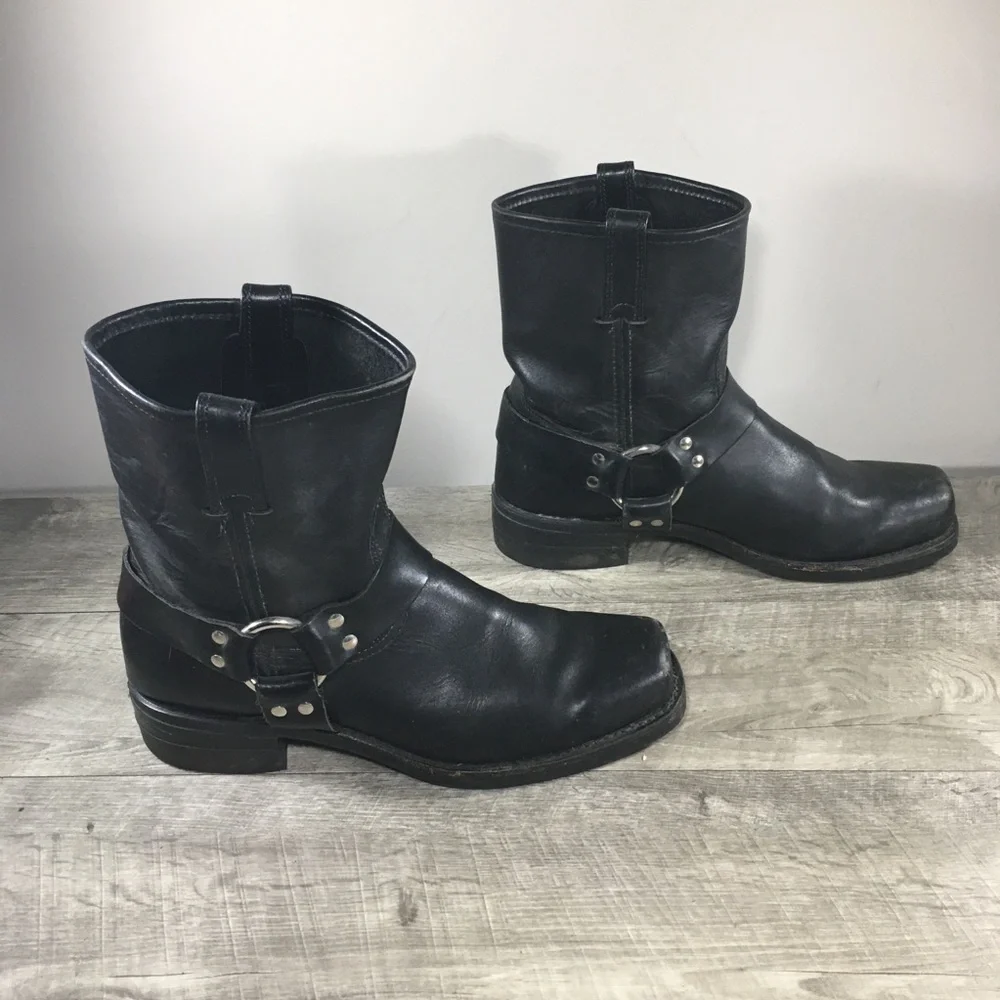 Mens Frye 87400 Black Engineer 8R Harness Motorcycle Leather Slip On Boots 12 M